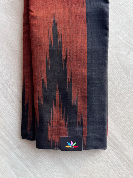 Black & Rust Shade Handloom Orissa Ikkat Cotton Saree (Without blouse) - 37141