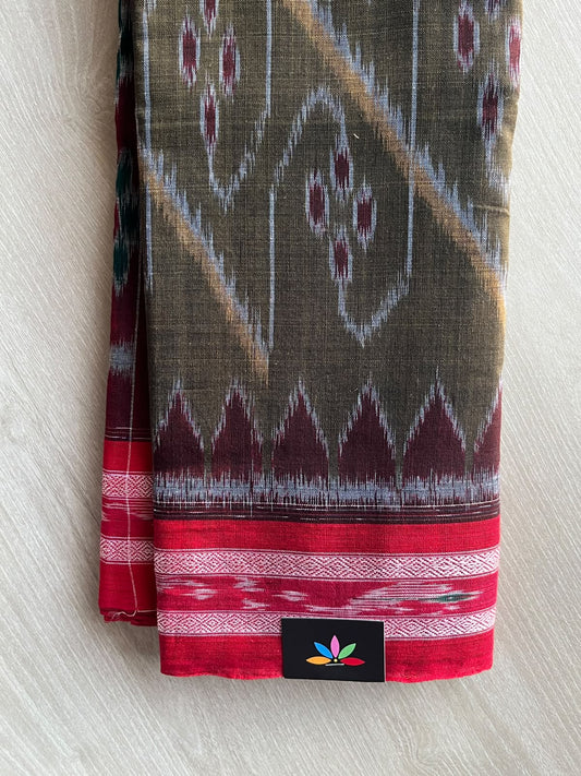 Antique Green Handloom Orissa Ikkat Cotton Saree (Without blouse) - 37146