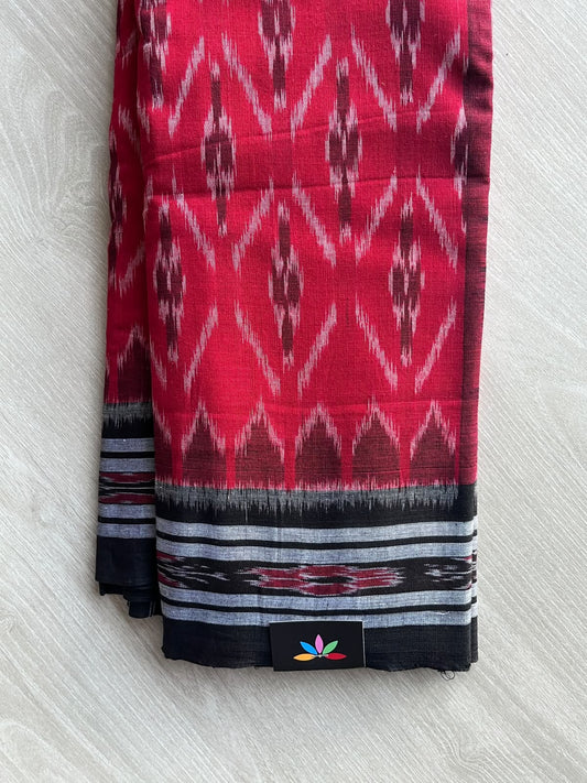 Amaranth Red Handloom Orissa Ikkat Cotton Saree (Without blouse) - 37148
