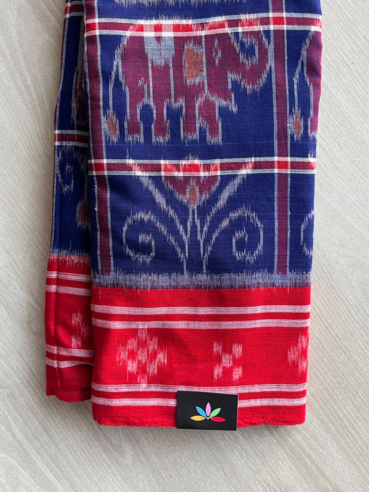 Navy Blue Handloom Orissa Ikkat Cotton Saree (Without blouse) - 37151