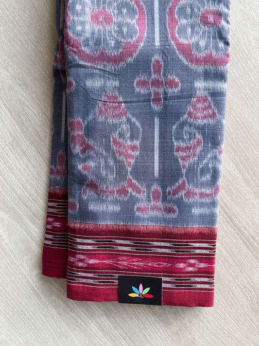 Blue-Grey Handloom Orissa Ikkat Cotton Saree (Without blouse) - 37153
