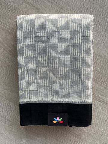 Off-White & Grey Handloom Orissa Ikkat Cotton Saree - 37155