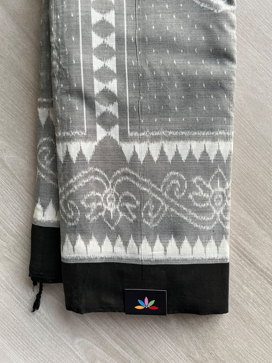 Misty Grey Handloom Orissa Ikkat Cotton Saree - 37159