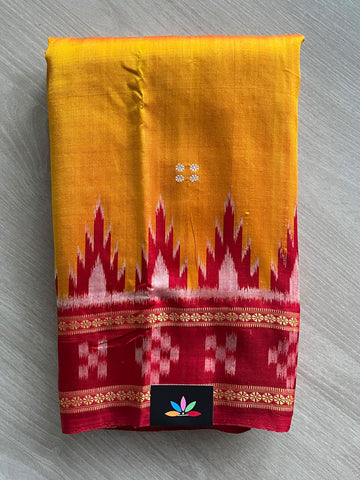 Tangerine Orange Handloom Orissa Ikkat Silk Saree - 37160