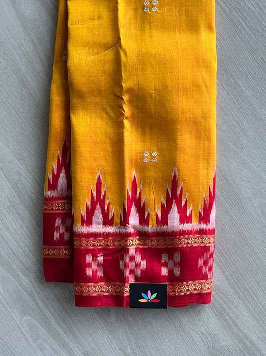 Tangerine Orange Handloom Orissa Ikkat Silk Saree - 37160