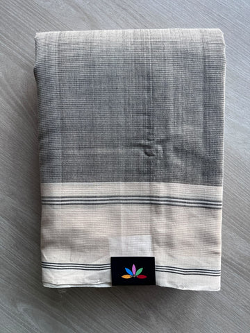 Light Grey Plain Border Mangalagiri Handloom Cotton Saree - 37195