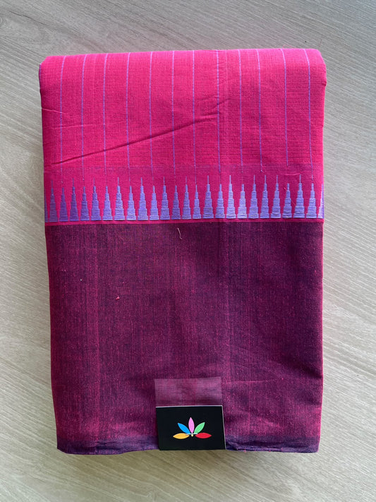 Vertical Striped Temple Border Mangalagiri Handloom Cotton Saree - 37206