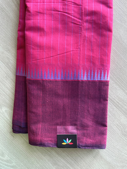 Vertical Striped Temple Border Mangalagiri Handloom Cotton Saree - 37206