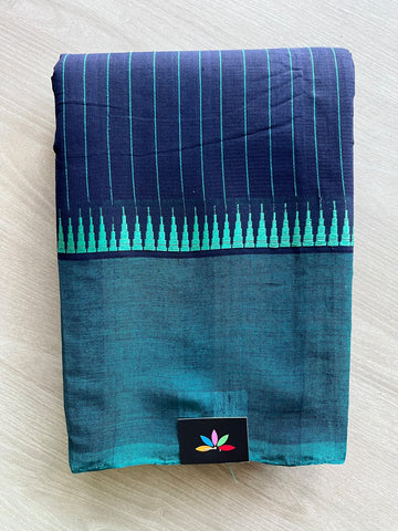 Vertical Striped Temple Border Mangalagiri Handloom Cotton Saree - 37207