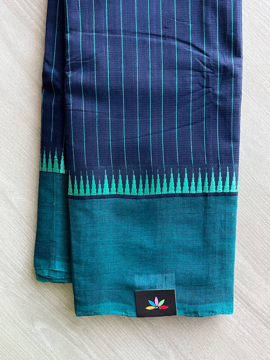Vertical Striped Temple Border Mangalagiri Handloom Cotton Saree - 37207