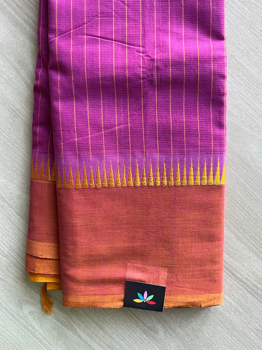 Vertical Striped Temple Border Mangalagiri Handloom Cotton Saree - 37208