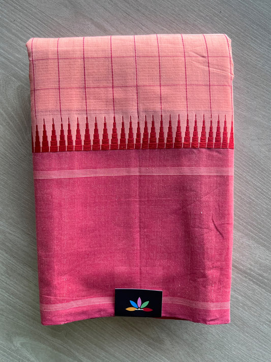 Vertical Striped Temple Border Mangalagiri Handloom Cotton Saree - 37209