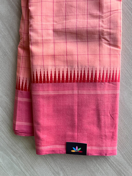 Vertical Striped Temple Border Mangalagiri Handloom Cotton Saree - 37209