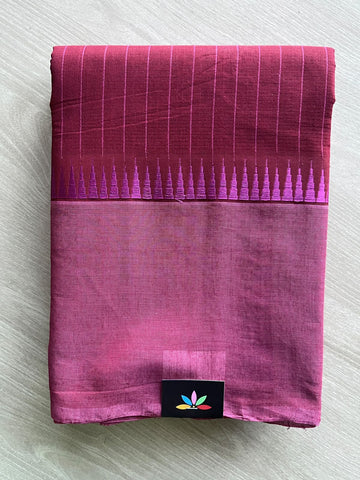 Vertical Striped Temple Border Mangalagiri Handloom Cotton Saree - 37210