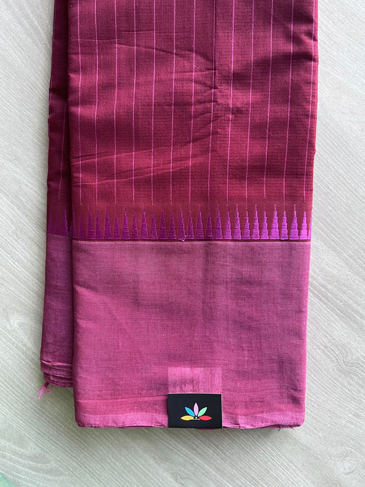 Vertical Striped Temple Border Mangalagiri Handloom Cotton Saree - 37210