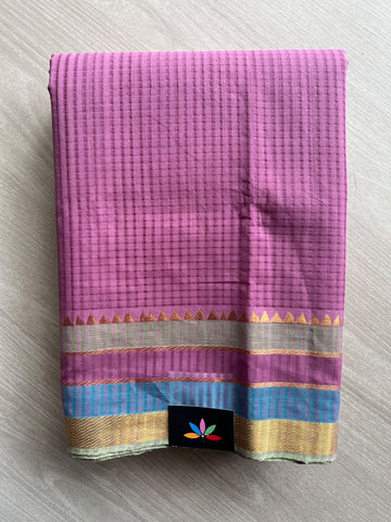 Missing Checks Handloom Mangalagiri Cotton Saree with Multicolour Zari Border - 37212