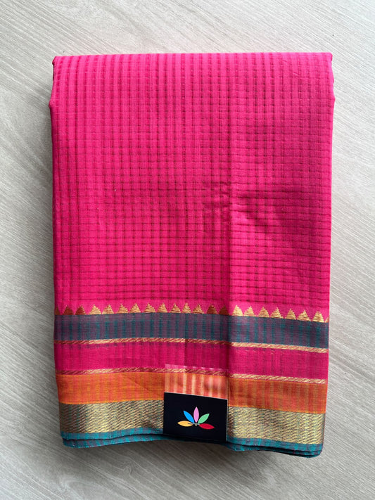 Missing Checks Handloom Mangalagiri Cotton Saree with Multicolour Zari Border - 37213