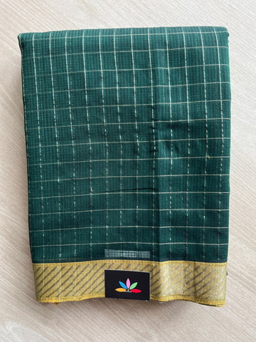 Checks Handloom Mangalagiri Cotton Saree with Contrast Zari Border - 37215