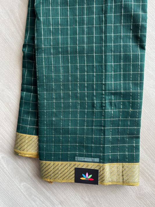 Checks Handloom Mangalagiri Cotton Saree with Contrast Zari Border - 37215
