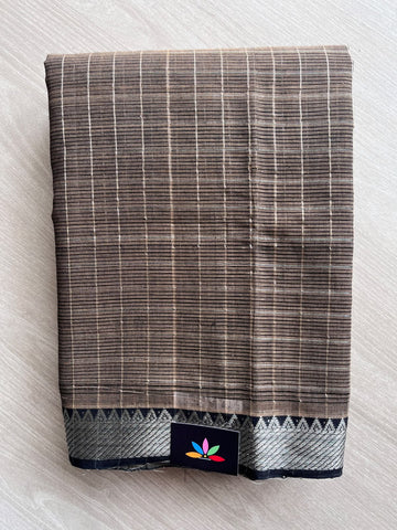 Checks Handloom Mangalagiri Cotton Saree with Contrast Zari Border - 37216