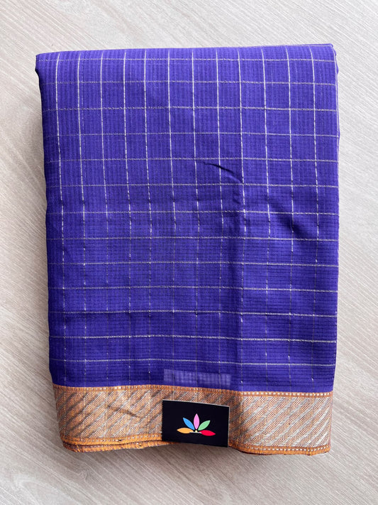 Checks Handloom Mangalagiri Cotton Saree with Contrast Zari Border - 37217