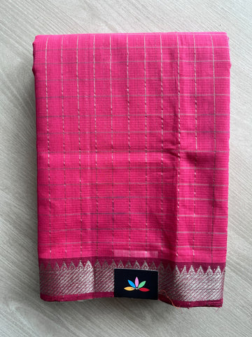 Checks Handloom Mangalagiri Cotton Saree with Contrast Zari Border - 37218