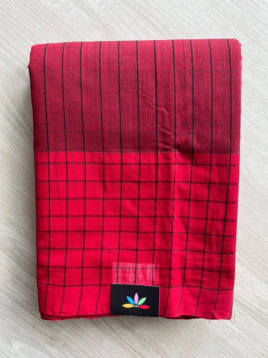 Classic Checks Handloom Mangalagiri Cotton Saree with Contrast Border - 37220