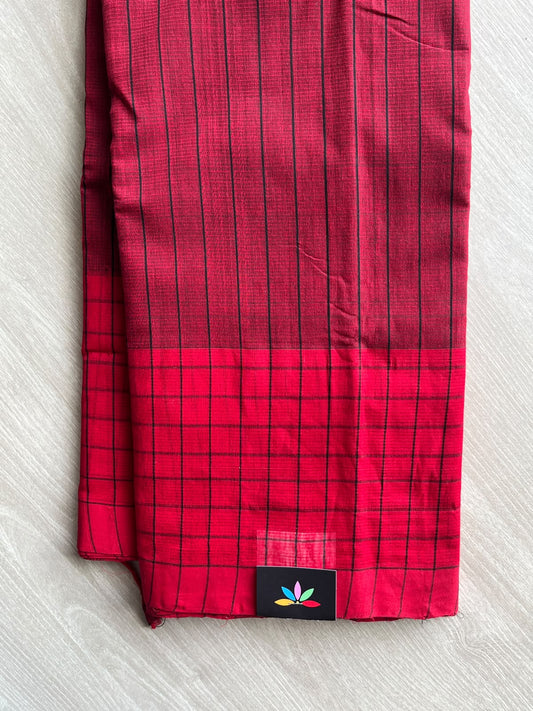 Classic Checks Handloom Mangalagiri Cotton Saree with Contrast Border - 37220