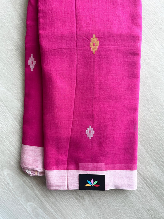 Deep Pink Bengal Soft Cotton Jamdani Saree (Without Blouse)- 37236