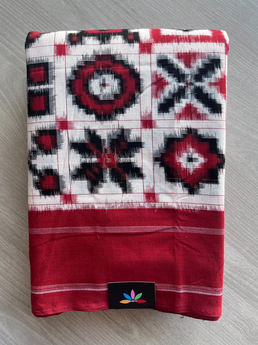 12 Motif Handwoven Telia Rumal Ikkat Cotton Saree - 37240