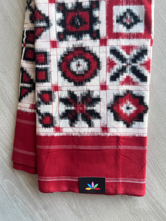 12 Motif Handwoven Telia Rumal Ikkat Cotton Saree - 37240
