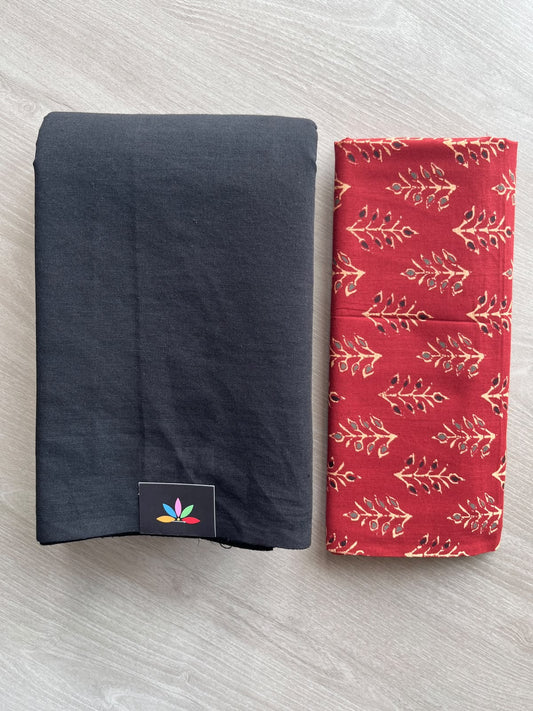 Plain Cotton Saree with Contrast Blouse - 37250
