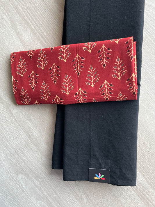 Plain Cotton Saree with Contrast Blouse - 37250