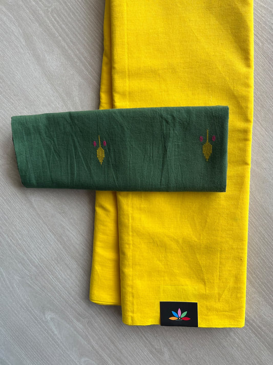 Plain Cotton Saree with Contrast Blouse - 37251