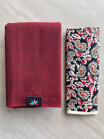 Plain Cotton Saree with Contrast Blouse - 37252