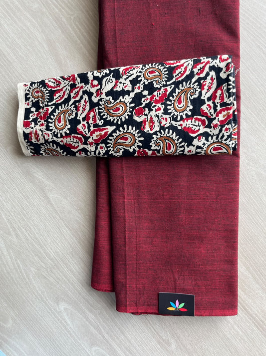 Plain Cotton Saree with Contrast Blouse - 37252