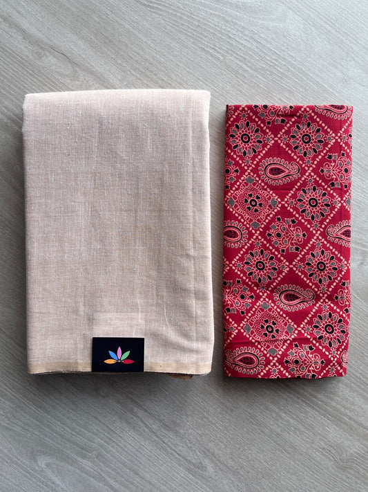 Plain Cotton Saree with Contrast Blouse - 37253