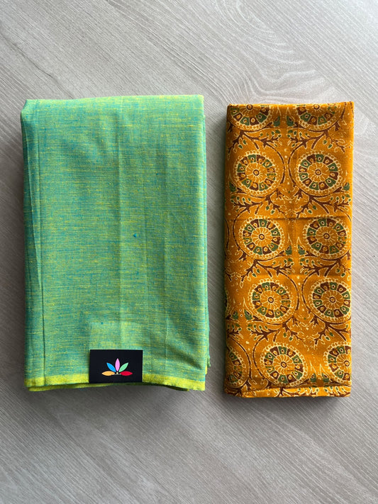 Plain Cotton Saree with Contrast Blouse - 37255