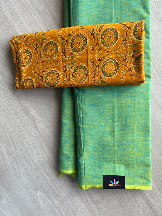 Plain Cotton Saree with Contrast Blouse - 37255