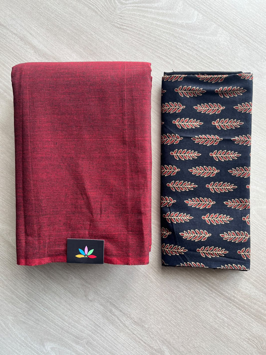 Plain Cotton Saree with Contrast Blouse - 37256