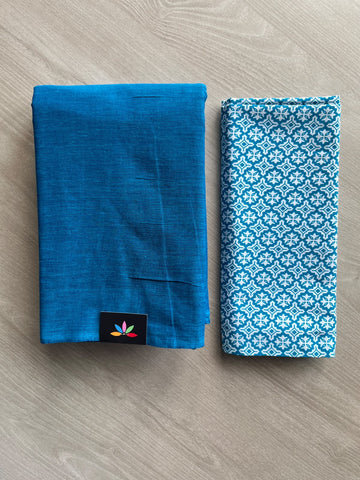 Plain Cotton Saree with Contrast Blouse - 37258