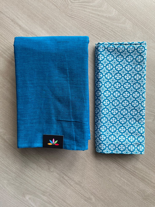 Plain Cotton Saree with Contrast Blouse - 37258