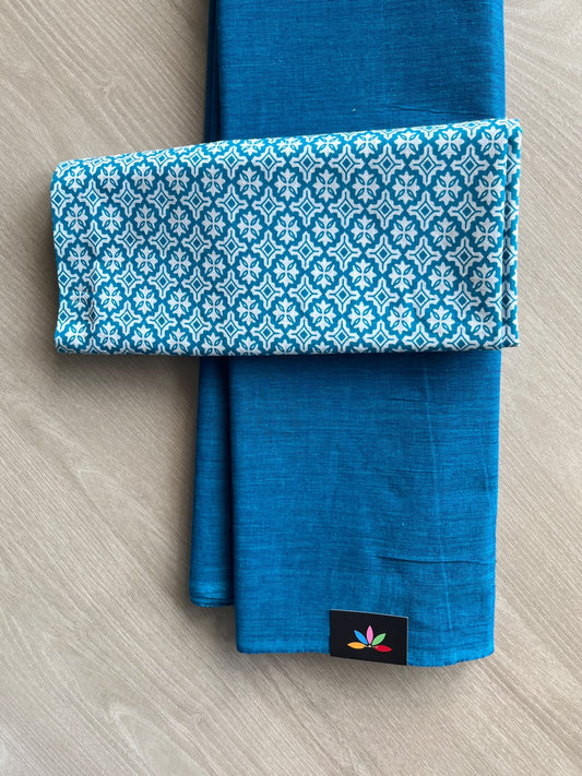 Plain Cotton Saree with Contrast Blouse - 37258