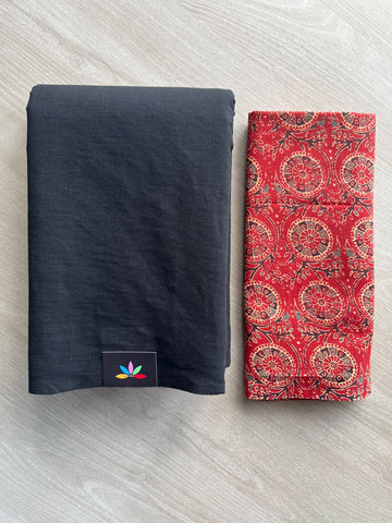 Plain Cotton Saree with Contrast Blouse - 37259
