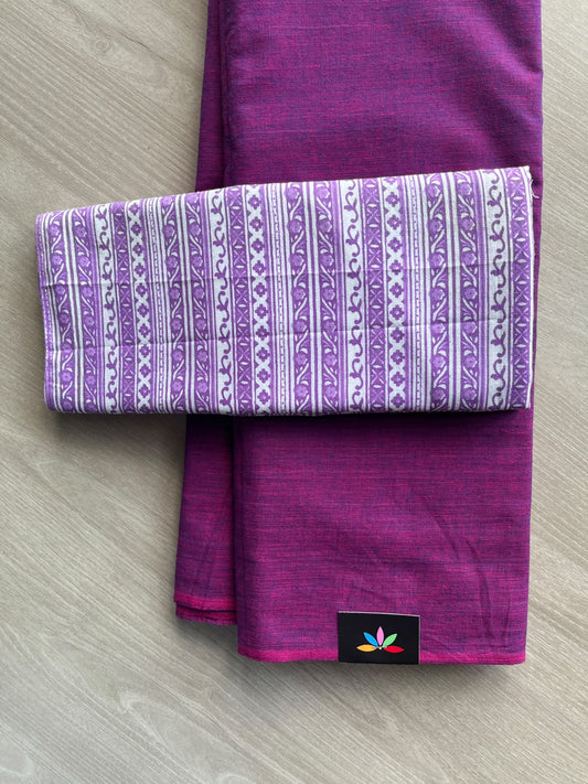 Plain Cotton Saree with Contrast Blouse - 37261