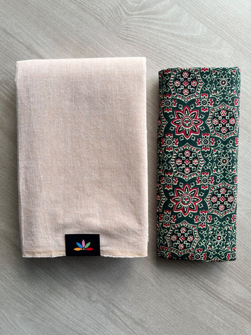 Plain Cotton Saree with Contrast Blouse - 37262