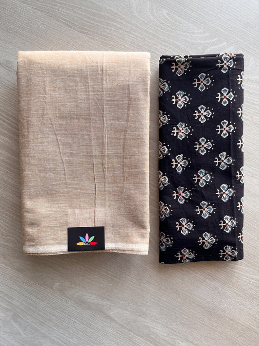 Plain Cotton Saree with Contrast Blouse - 37263