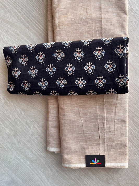 Plain Cotton Saree with Contrast Blouse - 37263
