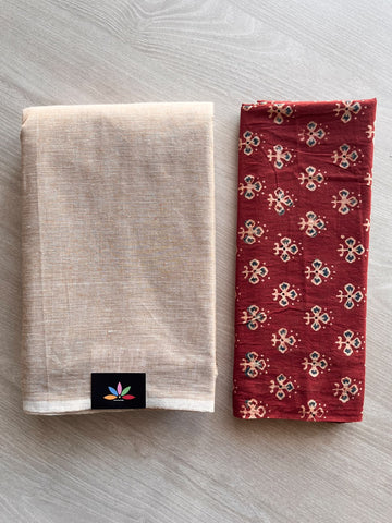 Plain Cotton Saree with Contrast Blouse - 37264