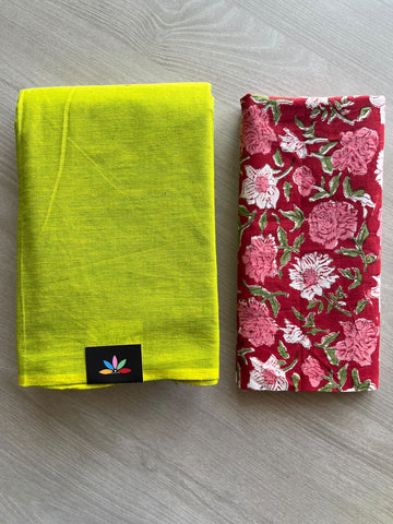 Plain Cotton Saree with Contrast Blouse - 37265